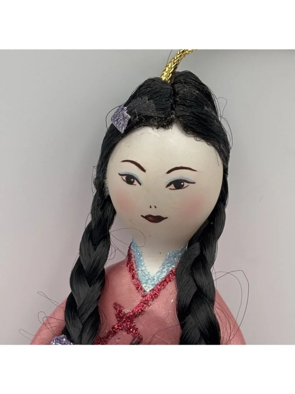 Ladies Of Elegance Glass Christmas Ornament Asian Girl Geisha Sequins Violet 8”